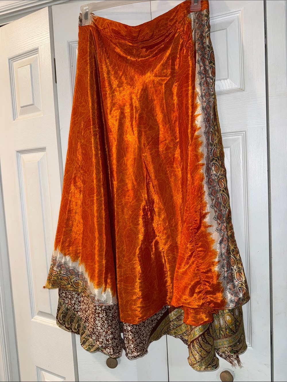 Orange and brown paisley sarong wrap skirt